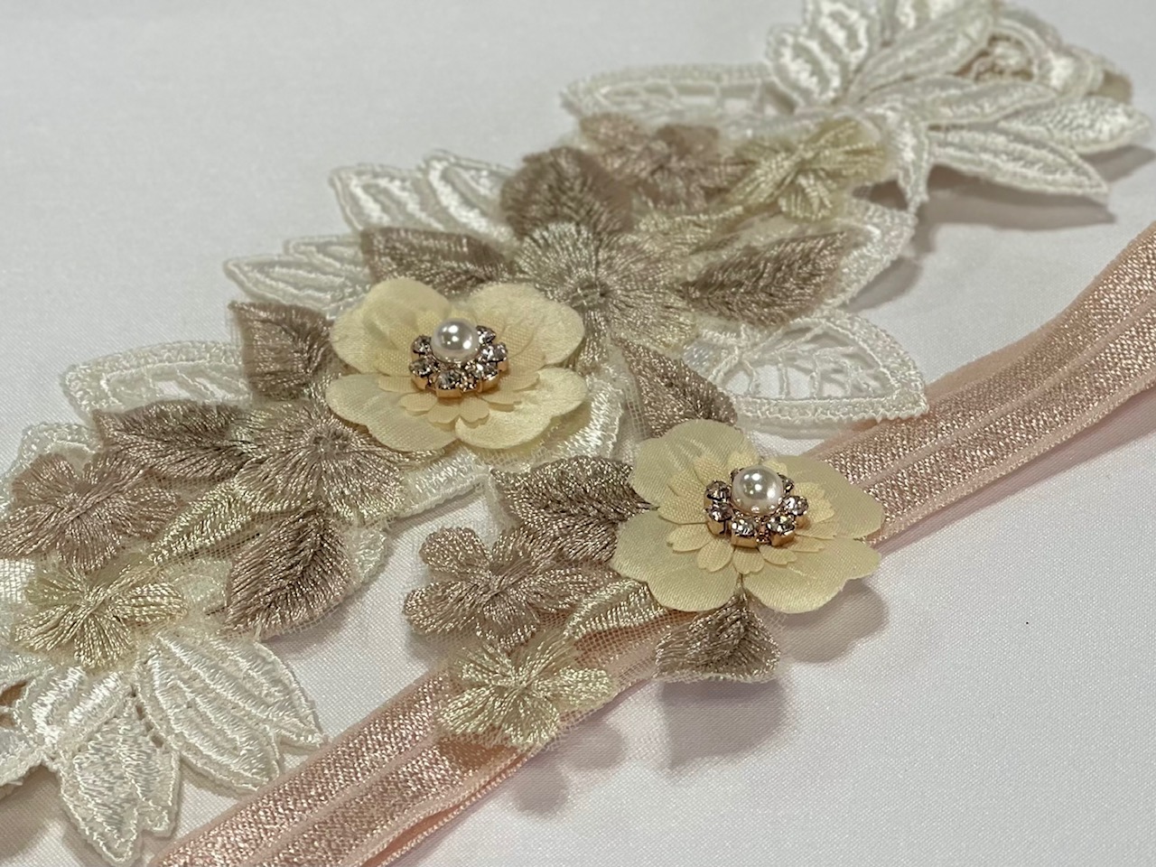 ROSE GOLD & IVORY VENISE LACE GARTER SET